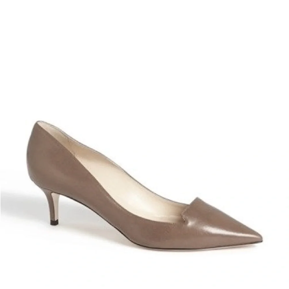 Jimmy Choo Allure Taupe Shiny Calf Kitten Heel Pumps, 38, 8